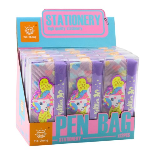 PIÓRNIK PRZYBORNIK SZKOLNY Z JEDNOROŻCEM FIOLETOWY 20 X 8,5CM