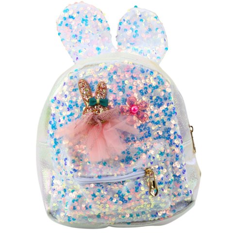 PLECAK DZIECIĘCY CEKINY USZY KRÓLIKA BIAŁY 22CM 4.4L