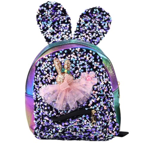PLECAK DZIECIĘCY CEKINY USZY KRÓLIKA CIEMNY KOLOROWY 22CM 4.4L
