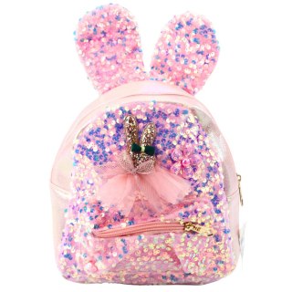 PLECAK DZIECIĘCY CEKINY USZY KRÓLIKA JASNORÓŻOWY 22CM 4.4L