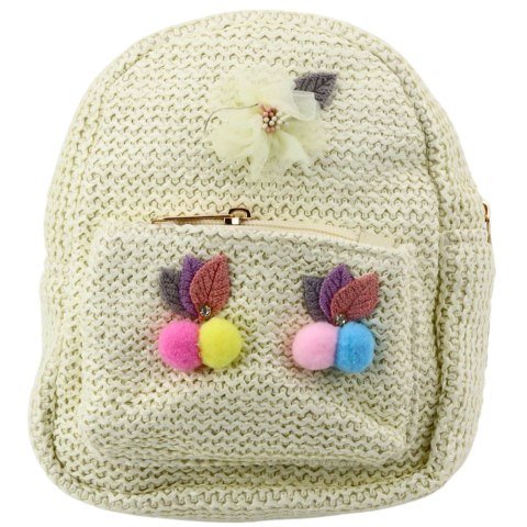PLECAK DZIECIĘCY HAFTOWANY POMPONY KOLOROWE KREMOWY 20CM 2,5L