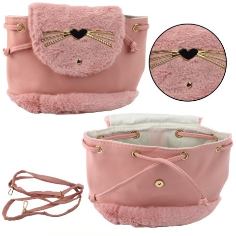 PLECAK DZIECIĘCY PLUSZOWY USZY REGULOWANY PASEK RÓŻOWY 22CM 4L