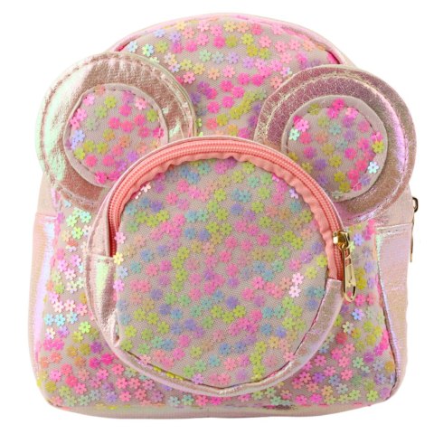 PLECAK DZIECIĘCY Z CEKINAMI MYSZKA USZY RÓŻOWY 22CM 3L