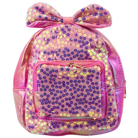 PLECAK DZIECIĘCY Z CEKINAMI W KWIATKI KOKARDA RÓŻOWY 22CM 2,8L