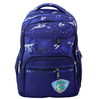 PLECAK SZKOLNY DINOZAURY NASZYWKA T-REX PAS PIERSIOWY GRANATOWY 20L