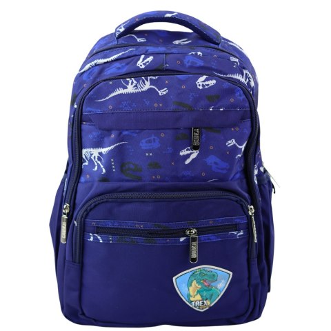 PLECAK SZKOLNY DINOZAURY NASZYWKA T-REX PAS PIERSIOWY GRANATOWY 20L