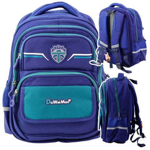 PLECAK SZKOLNY DZIECIĘCY PAS PIERSIOWY GRANATOWO ZIELONY 20L 38CM