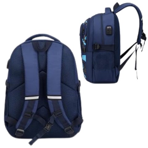 PLECAK SZKOLNY DZIECIĘCY PAS PIERSIOWY GRANATOWY RAKIETA KOSMOS 20L 41CM