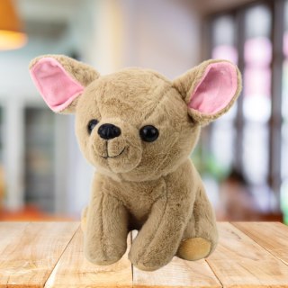 PLUSZOWA MASKOTKA PRZYTULANKA MAŁY PIESEK CHIHUAHUA BEŻOWY 22CM