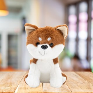 PLUSZOWA MASKOTKA PRZYTULANKA MAŁY PIESEK SHIBA INU BIAŁO BRĄZOWY 20CM