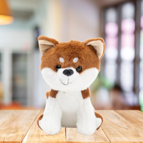 PLUSZOWA MASKOTKA PRZYTULANKA MAŁY PIESEK SHIBA INU BIAŁO BRĄZOWY 20CM