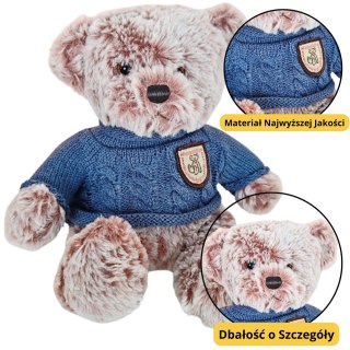 PLUSZOWA MASKOTKA PRZYTULANKA MIŚ SZARY NIEBIESKI SWETEREK 21CM