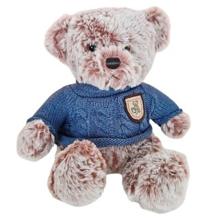 PLUSZOWA MASKOTKA PRZYTULANKA MIŚ SZARY NIEBIESKI SWETEREK 21CM