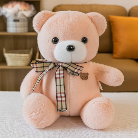 PLUSZOWA MASKOTKA PRZYTULANKA MIŚ Z KOKARDKĄ KREMOWY 23CM