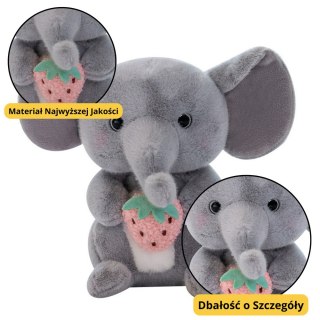 PLUSZOWA MASKOTKA PRZYTULANKA SŁOŃ Z TRUSKAWKĄ SZARY 23CM