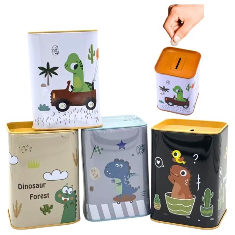 SKARBONKA DINOZAUR W SAMOCHODZIE NAUKA OSZCZĘDZANIA METALOWA 11X8CM