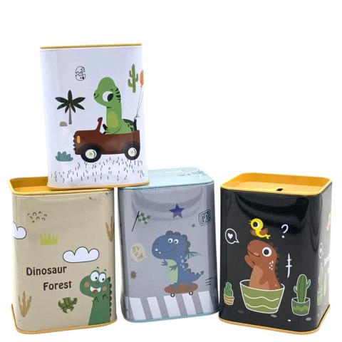 SKARBONKA DINOZAUR W SAMOCHODZIE NAUKA OSZCZĘDZANIA METALOWA 11X8CM