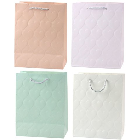 TORBA PREZENTOWA ELEGANCKA TŁOCZONE SERCA PASTELOWA 23 X 18 X 10,5 CM