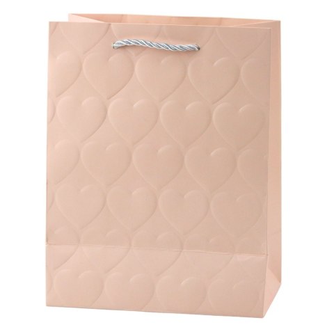 TORBA PREZENTOWA ELEGANCKA TŁOCZONE SERCA PASTELOWA 23 X 18 X 10,5 CM