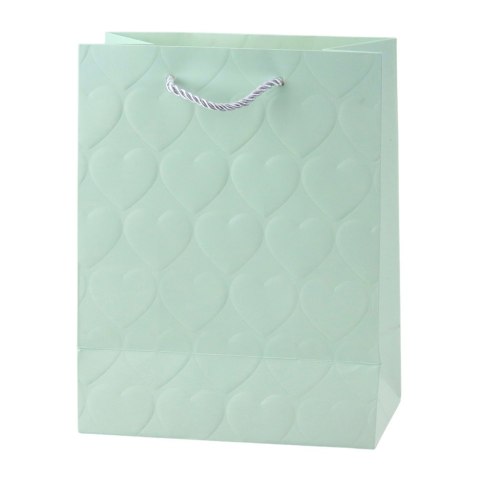 TORBA PREZENTOWA ELEGANCKA TŁOCZONE SERCA PASTELOWA 23 X 18 X 10,5 CM