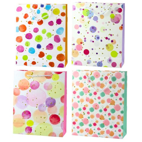 TORBA PREZENTOWA KROPKI AKWARELOWE PASTELOWE 32 × 26 × 10 CM