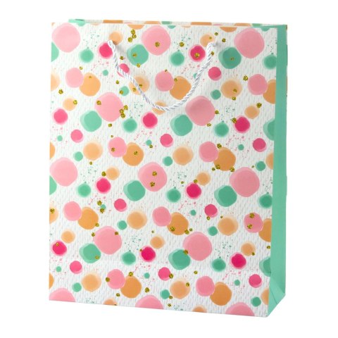 TORBA PREZENTOWA KROPKI AKWARELOWE PASTELOWE 32 × 26 × 10 CM
