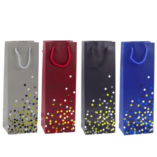 TORBA PREZENTOWA NA BUTELKĘ WINO W KROPKI 36 X 12 X 9CM