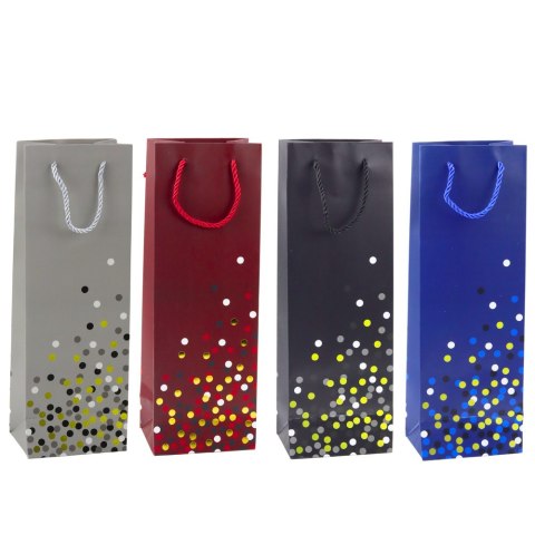 TORBA PREZENTOWA NA BUTELKĘ WINO W KROPKI 36 X 12 X 9CM