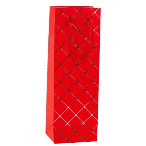 TORBA PREZENTOWA NA WINO BUTELKĘ PAPIEROWA SREBRNE ELEMENTY 35 X 12 X 9 CM