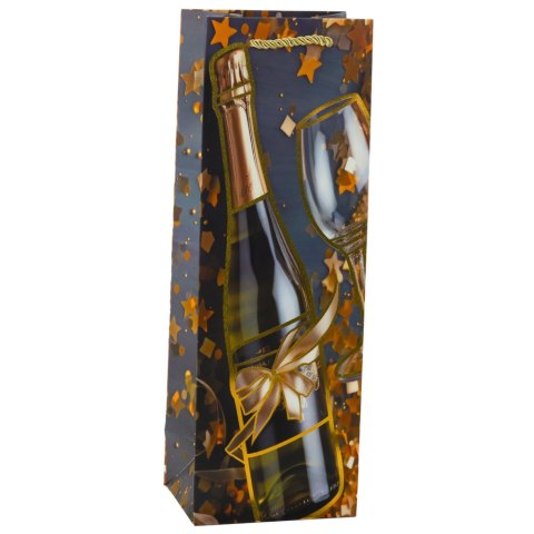 TORBA PREZENTOWA NA WINO BUTELKĘ PAPIEROWA SZAMPAN 35 X 12 X 9 CM