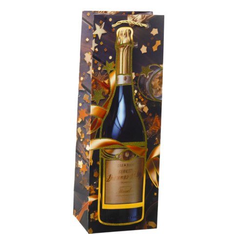 TORBA PREZENTOWA NA WINO BUTELKĘ PAPIEROWA SZAMPAN 35 X 12 X 9 CM