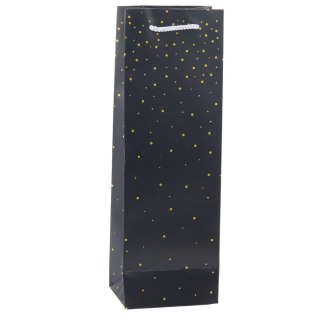 TORBA PREZENTOWA NA WINO BUTELKĘ PAPIEROWA ZŁOTE KROPKI 35 X 12 X 9 CM