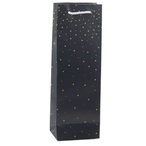 TORBA PREZENTOWA NA WINO BUTELKĘ PAPIEROWA ZŁOTE KROPKI 35 X 12 X 9 CM