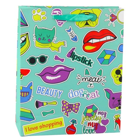 TORBA PREZENTOWA NAKLEJKI KOLOROWE ZNACZKI 32 X 26 X 12 CM