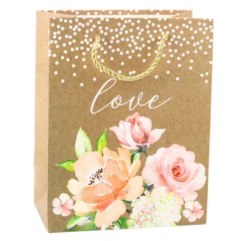TORBA PREZENTOWA NAPIS LOVE KWIATY 23 X 18 X 10,5 CM