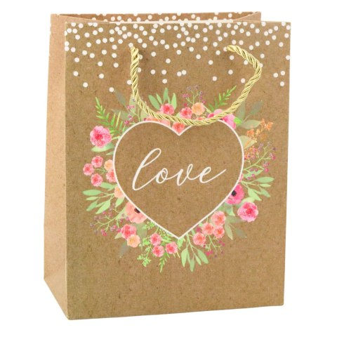 TORBA PREZENTOWA NAPIS LOVE KWIATY 23 X 18 X 10,5 CM