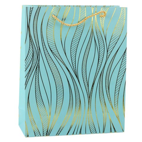 TORBA PREZENTOWA PAPIEROWA LINIE FALISTE ZŁOTE 32 X 26 X 12 CM