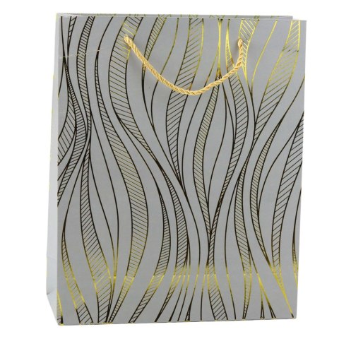 TORBA PREZENTOWA PAPIEROWA LINIE FALISTE ZŁOTE 32 X 26 X 12 CM