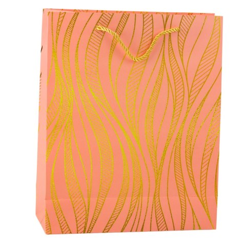 TORBA PREZENTOWA PAPIEROWA LINIE FALISTE ZŁOTE 32 X 26 X 12 CM