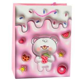 TORBA PREZENTOWA PAPIEROWA MIŚ PASTELOWE KOLORY 23 X 18 X 10,5 CM