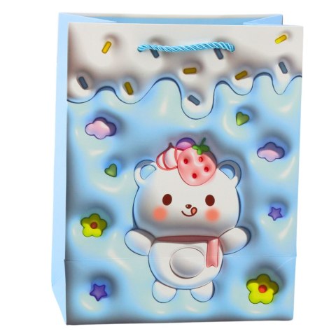 TORBA PREZENTOWA PAPIEROWA MIŚ PASTELOWE KOLORY 23 X 18 X 10,5 CM