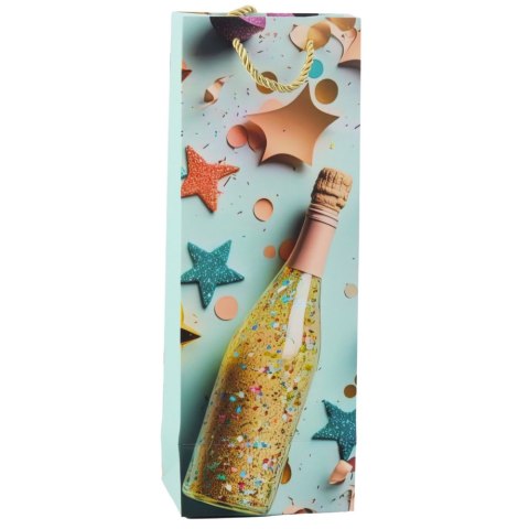 TORBA PREZENTOWA PAPIEROWA NA BUTELKĘ SZAMPAN PASTELOWA 35 X 12 X 9 CM
