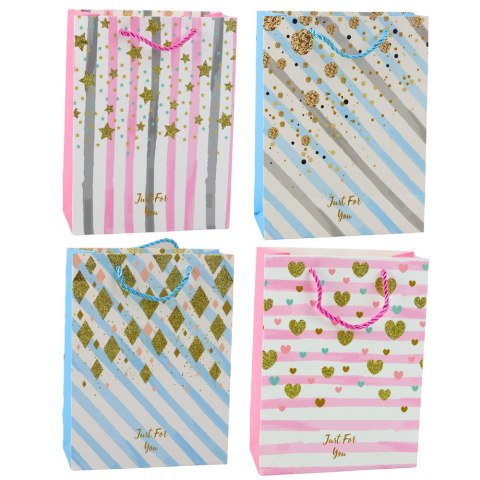 TORBA PREZENTOWA PAPIEROWA NIEBIESKA RÓŻOWA BROKAT 23 X 18 X 10,5 CM