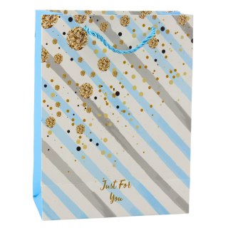 TORBA PREZENTOWA PAPIEROWA NIEBIESKA RÓŻOWA BROKAT 23 X 18 X 10,5 CM