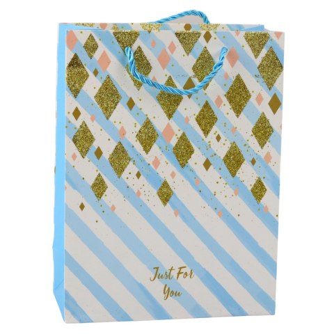 TORBA PREZENTOWA PAPIEROWA NIEBIESKA RÓŻOWA BROKAT 23 X 18 X 10,5 CM