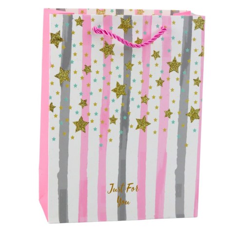TORBA PREZENTOWA PAPIEROWA NIEBIESKA RÓŻOWA BROKAT 23 X 18 X 10,5 CM