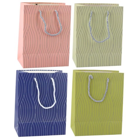 TORBA PREZENTOWA PAPIEROWA SREBRNE LINIE FALISTE 23 X 18 X 10,5 CM