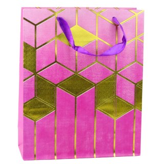 TORBA PREZENTOWA PAPIEROWA WZORY GEOMETRYCZNE ZŁOTE 32 X 26 X 12 CM