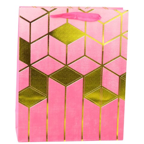 TORBA PREZENTOWA PAPIEROWA WZORY GEOMETRYCZNE ZŁOTE 32 X 26 X 12 CM