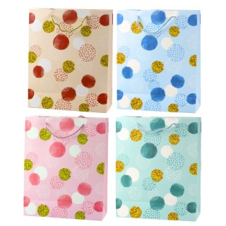 TORBA PREZENTOWA WZÓR ZŁOTE KROPKI PASTELOWA 32 × 26 × 10 CM